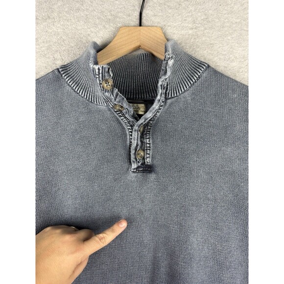 Cabelas Sweater Mens Large Blue Knit Henley 100% Cotton Washed‎ Out Cozy Preppy - Picture 2 of 12